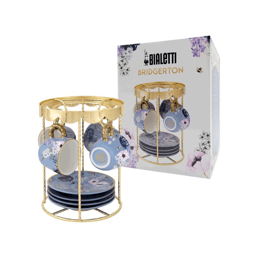 Bridgerton Espressotassen Set mit Untertassen und goldenem Ständer