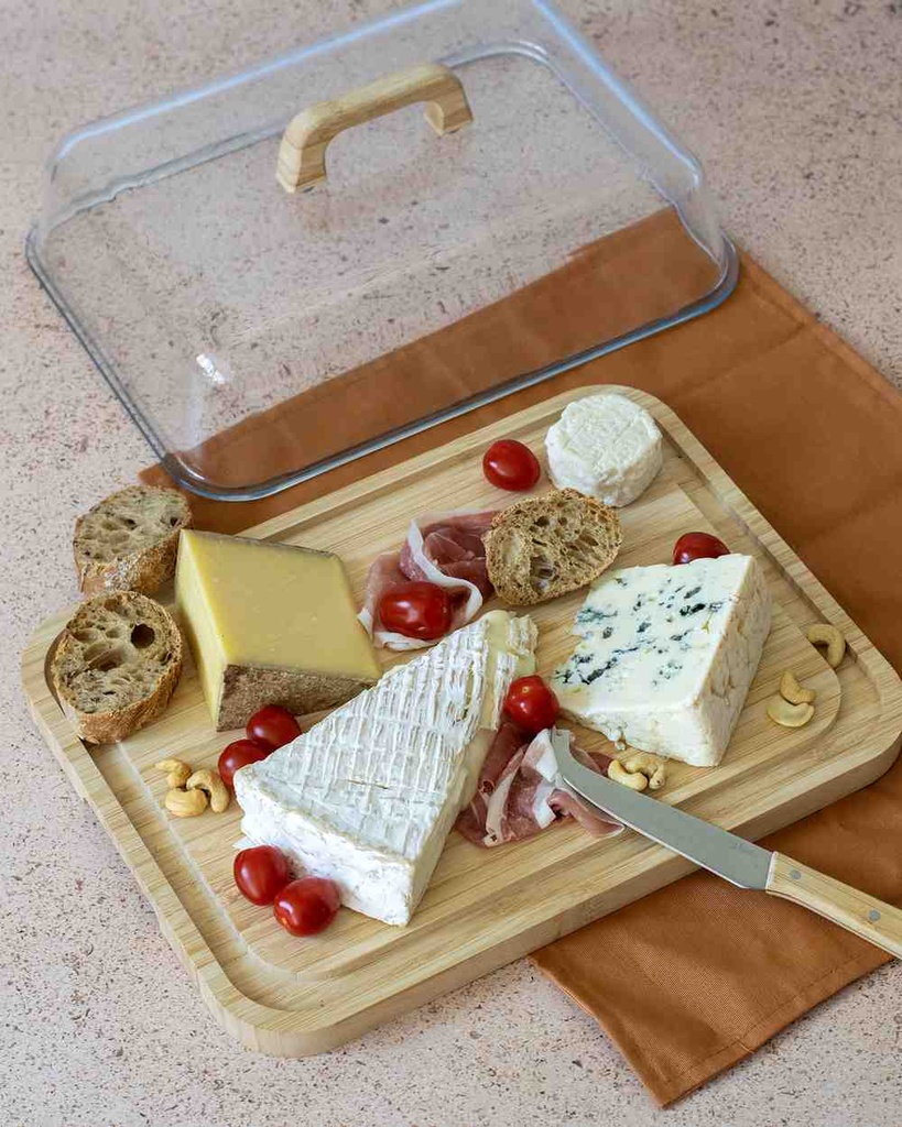 Käsebox Bambus L mit Glasdeckel
