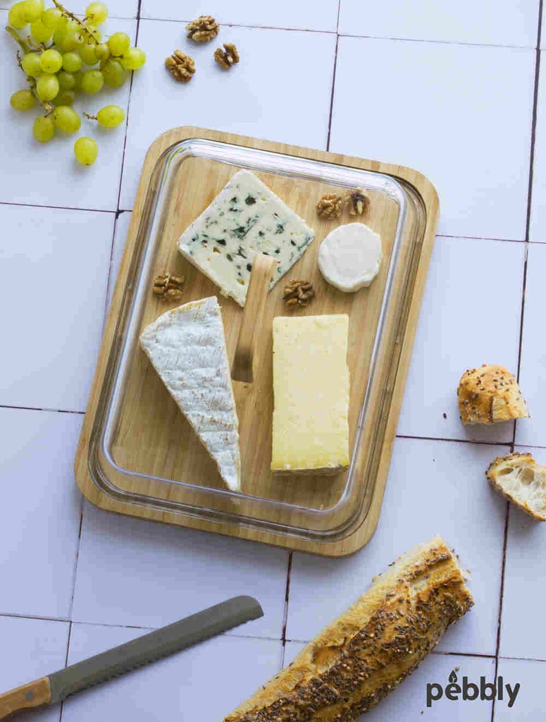 Käsebox Bambus L mit Glasdeckel