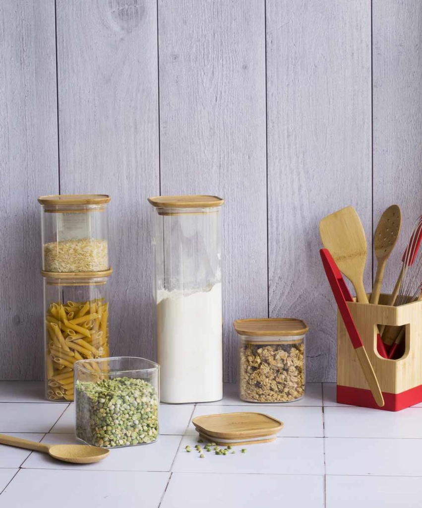 Vorratsdose quadratisch Glas/Bambus