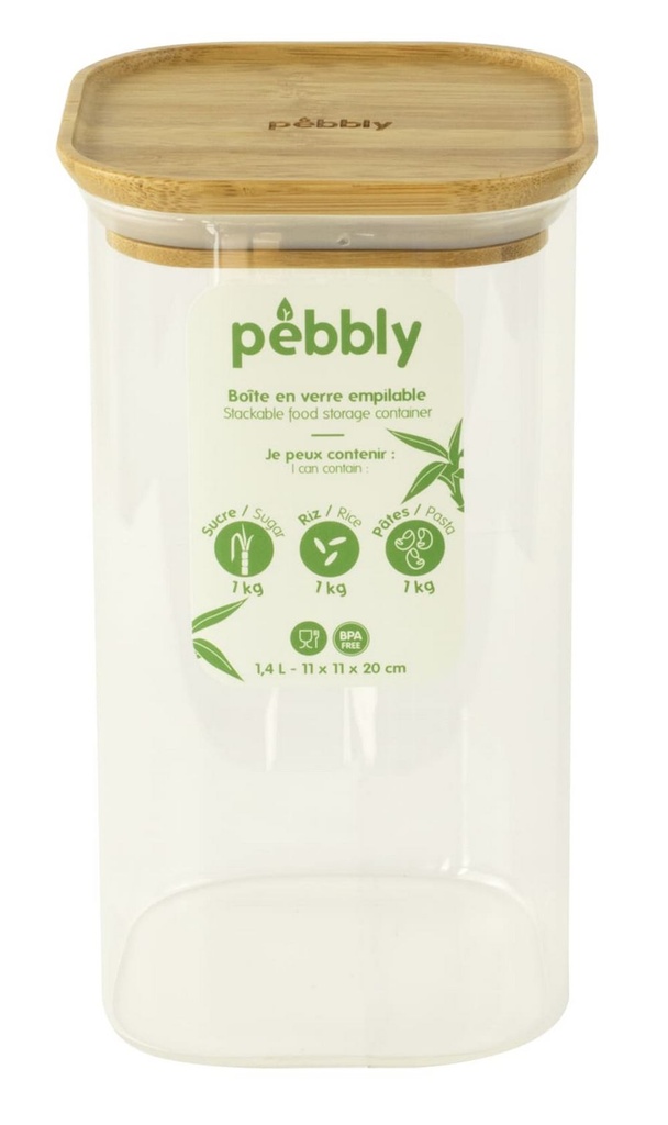 Vorratsdose quadratisch Glas/Bambus 1400ml