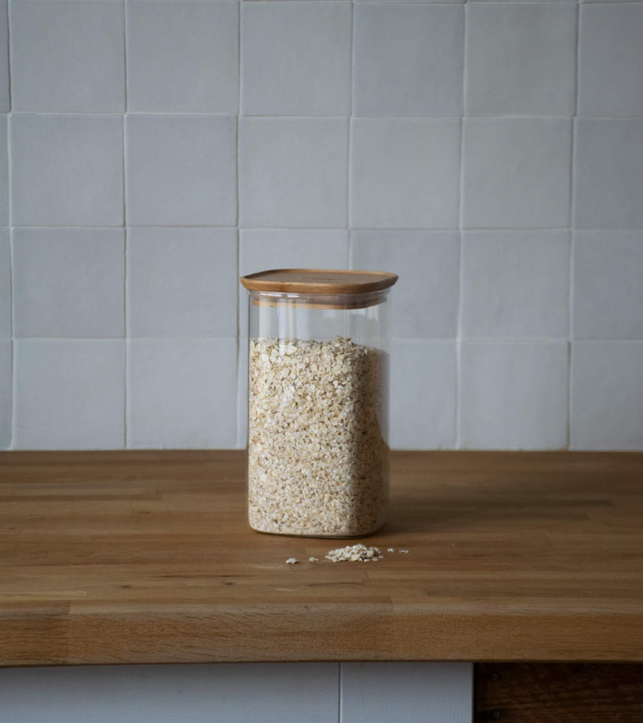 Vorratsdose quadratisch Glas/Bambus