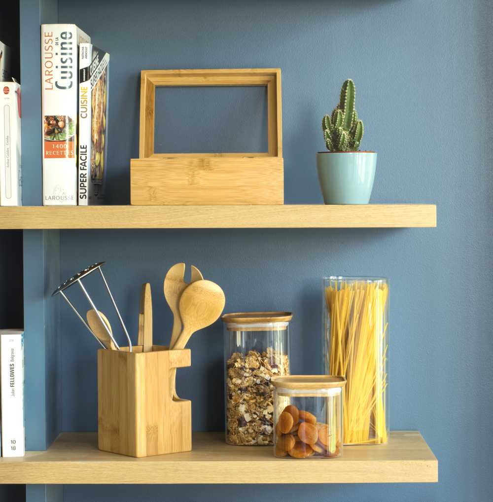 Vorratsdose quadratisch Glas/Bambus