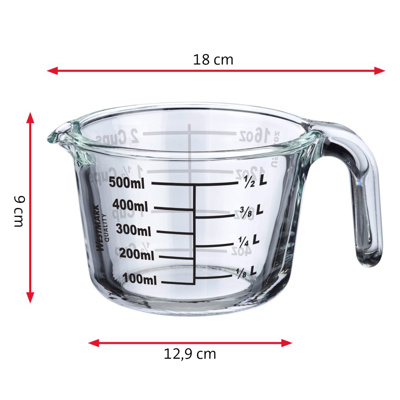 Messkanne Glas 0,5l offener Griff