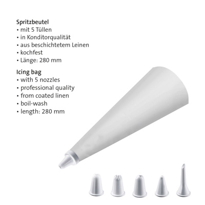 Spritzbeutel Leinen, 28 cm, 7 teilig