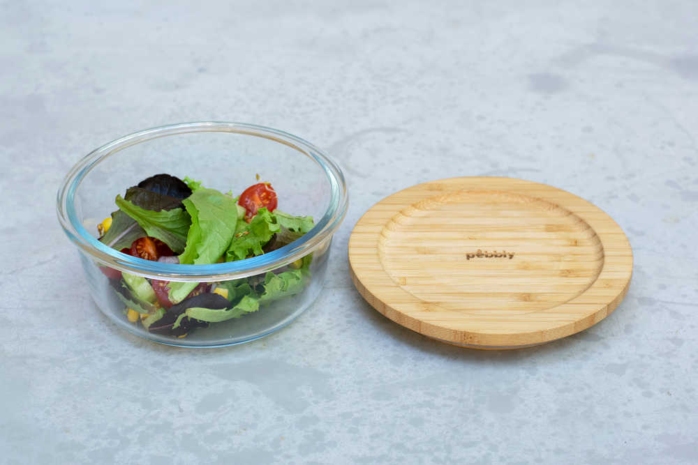 Glasschale rund mit Bambusdeckel