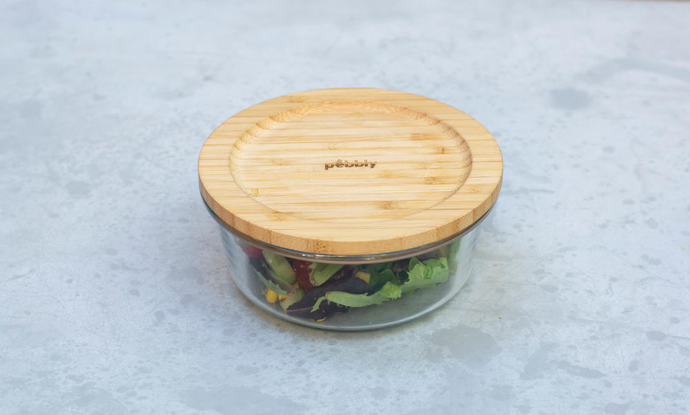 Glasschale rund mit Bambusdeckel