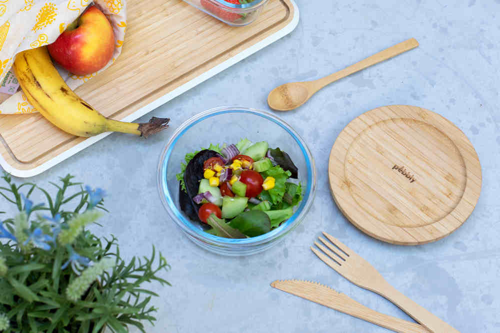 Glasschale rund mit Bambusdeckel