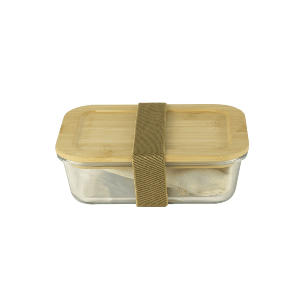 Lunchbox recht. flach mit Besteck Glas/Bambus 1l