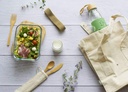 Lunchbox recht. flach mit Besteck Glas/Bambus 1l