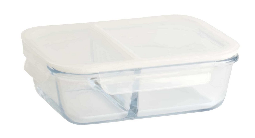 Frischhaltedose rechteckig mit 2 luftdichten Abteilungen Glas/PP 950ml