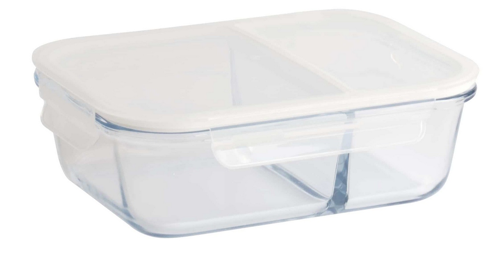 Frischhaltedose rechteckig mit 2 luftdichten Abteilungen Glas/PP 1450ml