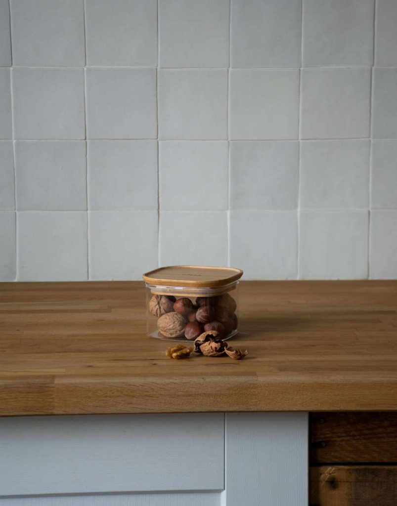 Vorratsdose quadratisch Glas/Bambus