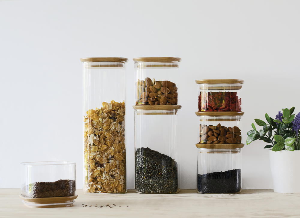 Vorratsdose quadratisch Glas/Bambus