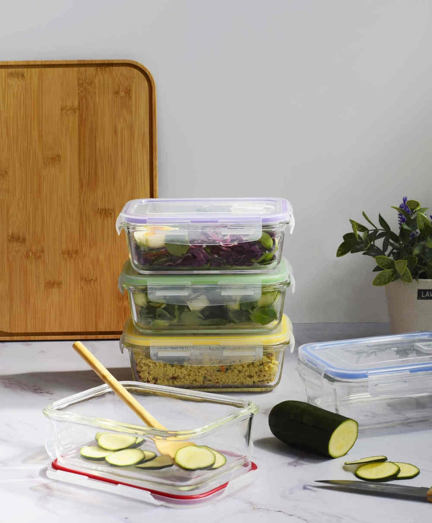 Frischhaltedosen rechteckig 5er Set Glas/PP bunt