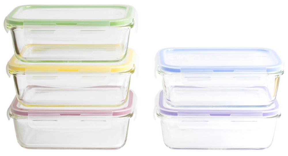 Frischhaltedosen rechteckig 5er Set Glas/PP bunt