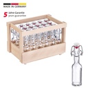 24 Mini-Bügelverschlussflaschen rund, 40 ml im Holzdisplay