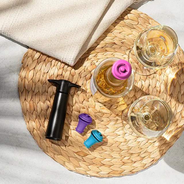 Vakuum Wein Stopper pink/blau/lila (3 Stück), Faltschachtel