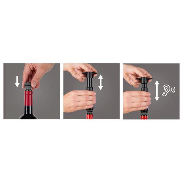 Weinpumpe schwarz (1 Pumpe, 2 Wein Stopper) Faltschachtel