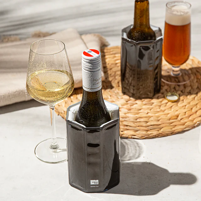 Aktiv Weinkühler für Bierflaschen oder kleine Weinflaschen, schwarz, Klappverpackung