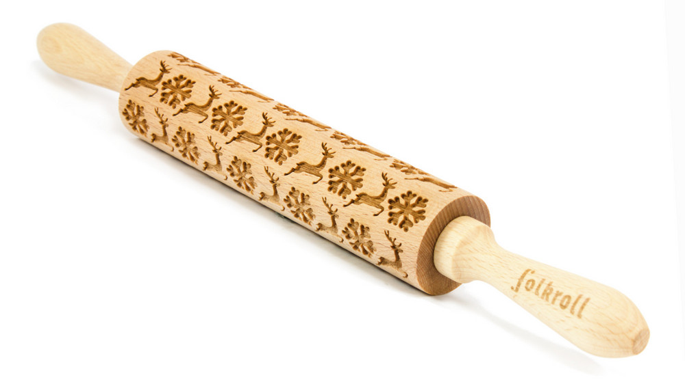 Nudelholz Rentier & Schneeflocke Groß 43cm