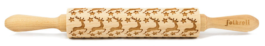 Nudelholz Rentier & Sterne Medium 37cm