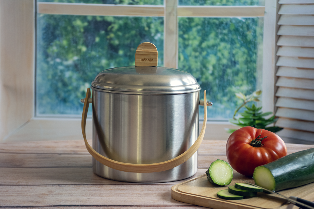 Kompostbehälter Edelstahl / Bambus