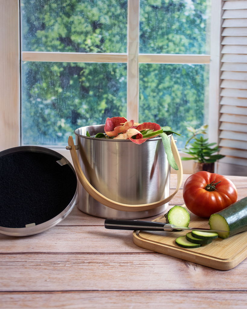 Kompostbehälter Edelstahl / Bambus