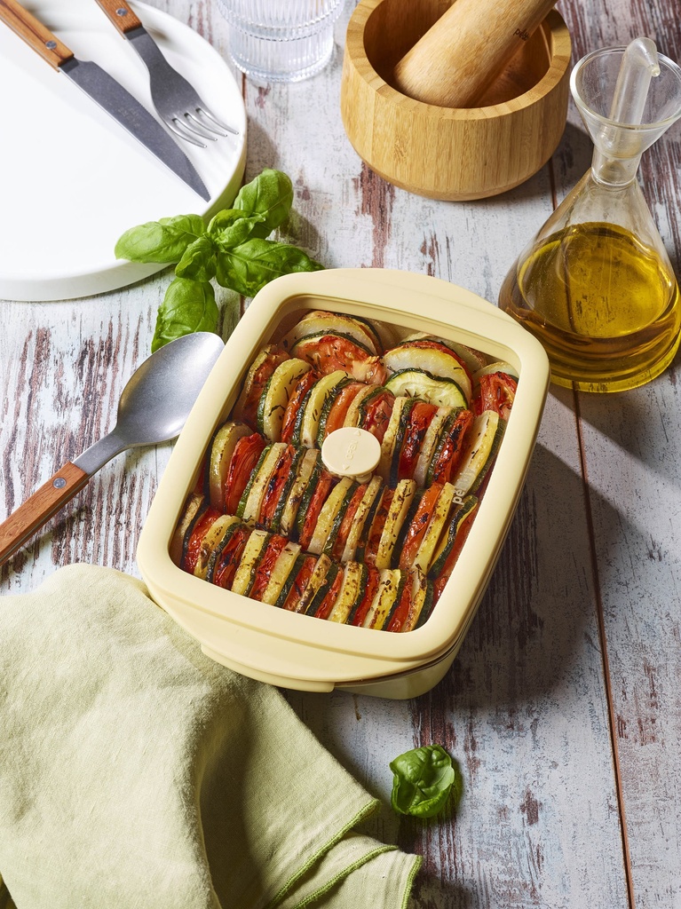 Auflaufform Glas rechteckig mit Glas-Silikon-Deckel