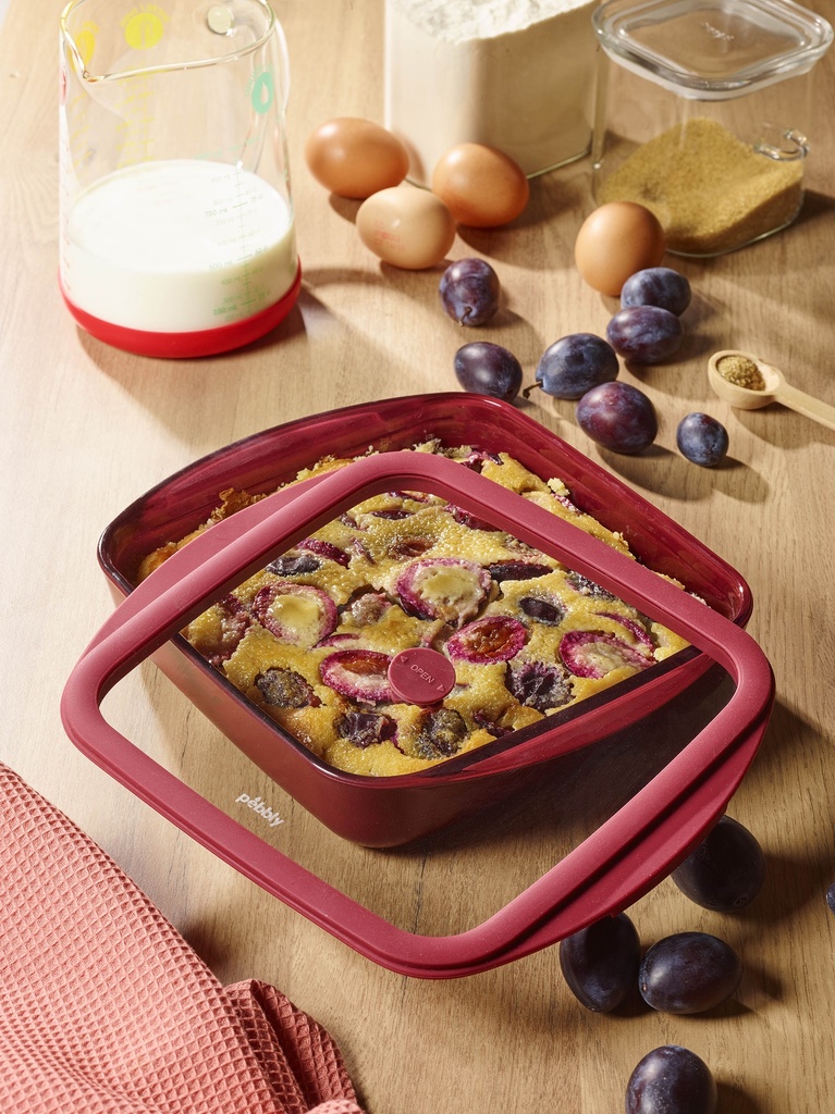 Auflaufform Glas quadratisch mit Glas-Silikon-Deckel 