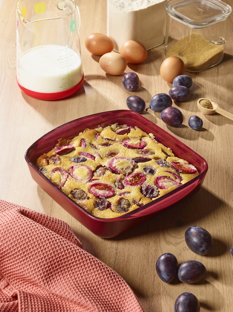 Auflaufform Glas quadratisch mit Glas-Silikon-Deckel 