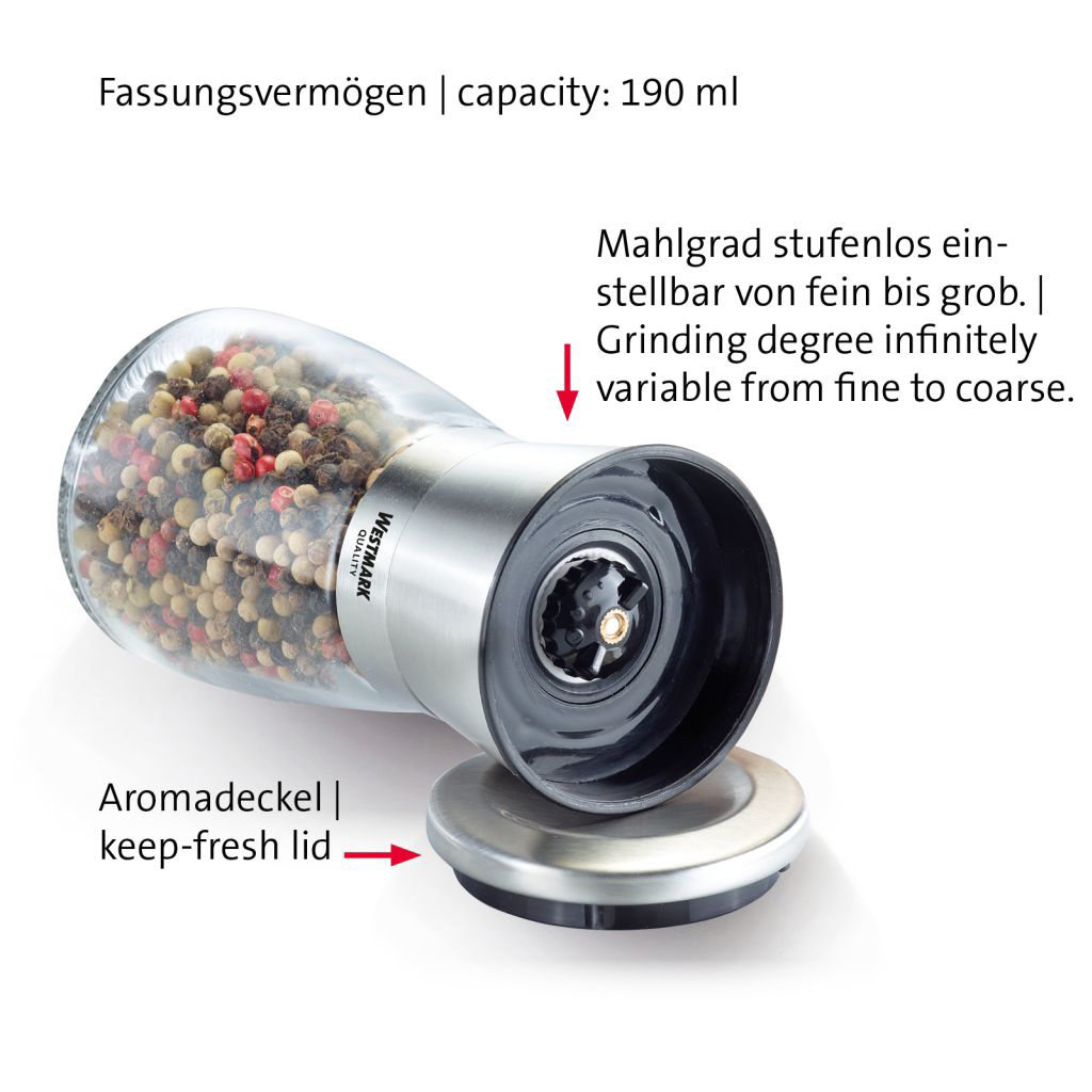 6 Gewürzmühlen »Edelstahl«, im Display