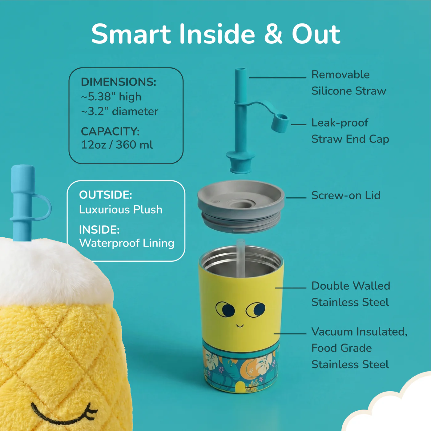 Isolierbecher Pip, der Ananas-Fuzzie, 360 ml