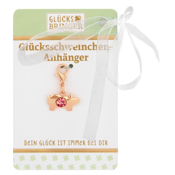 SET Schweinchen-Charm mit Kristall, 24 Stk, auf Karte im Dis