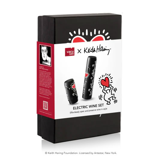Keith Haring Geschenkset elektrischer Weinöffner und Weinpumpe