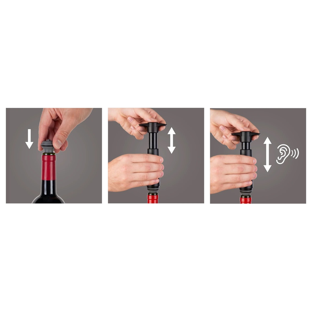 Weinpumpe schwarz (1 Pumpe, 3 Wein Stopper, 1 Ausgießer) Faltschachtel