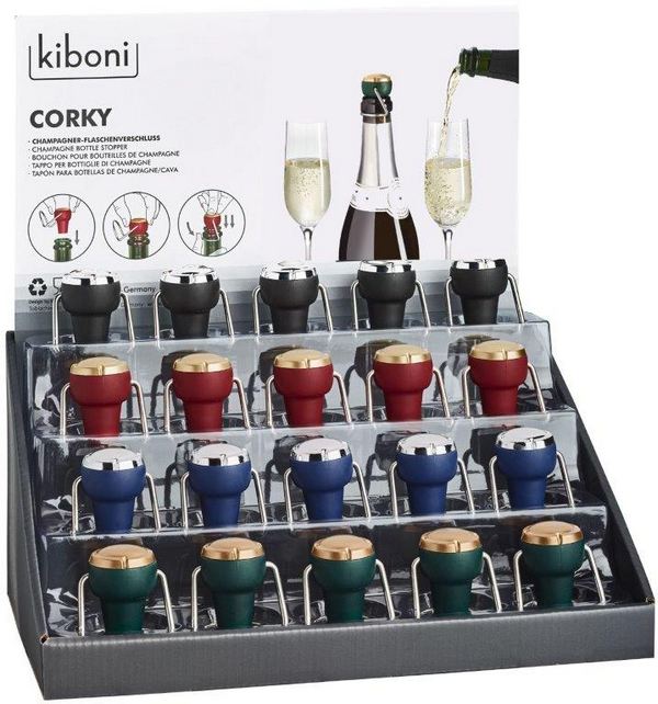 Sekt-/Champagnerverschluss CORKY 2.0 Display 20-teilig