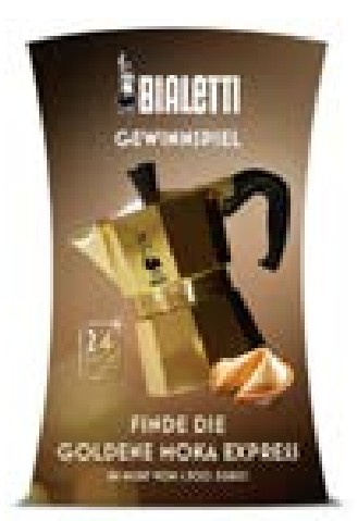 Karton-Tischaufsteller Finde die goldene Moka