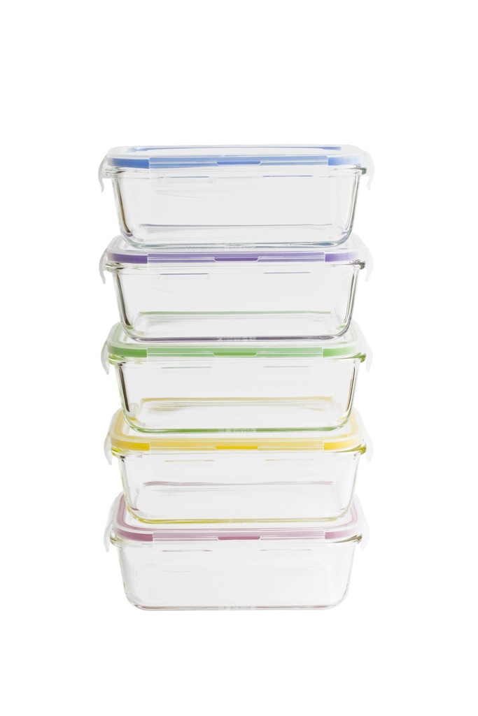 Frischhaltedosen rechteckig 5er Set Glas/PP bunt