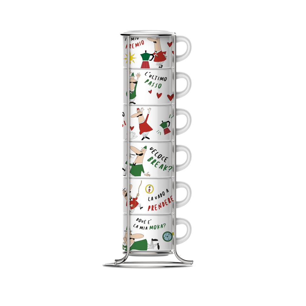6 Espressotassen mit Metallgestell