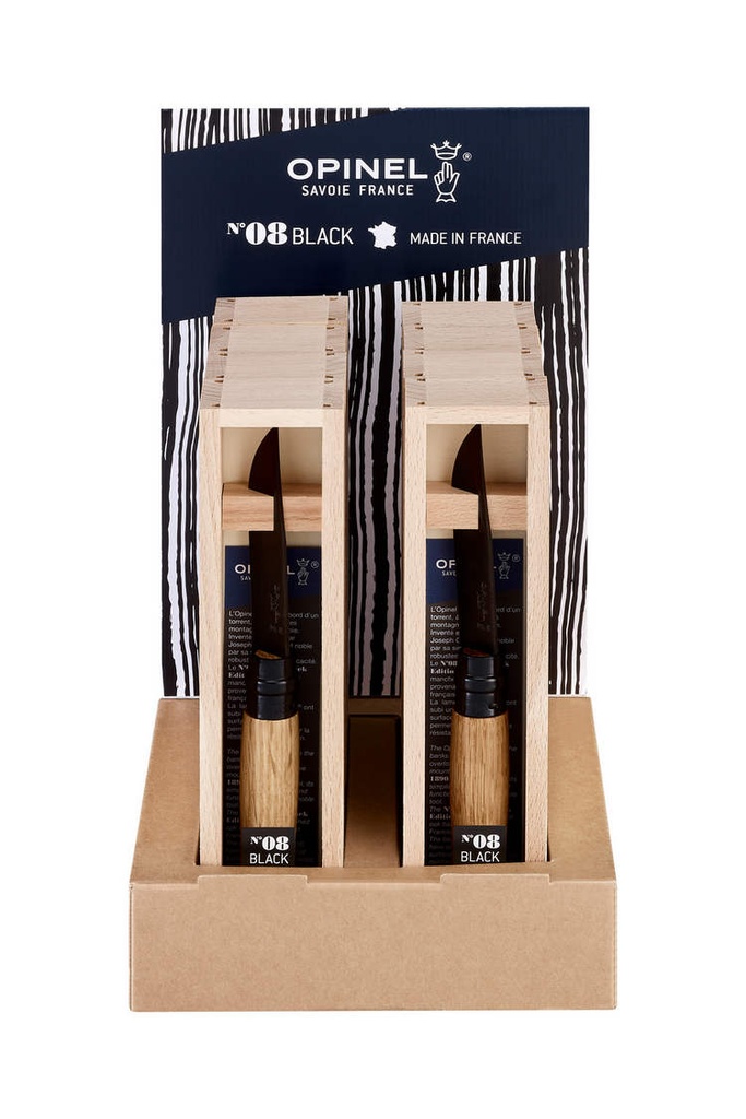 Display Klappmesser Luxus Edelstahl N°08 8-teilig Schwarze Eiche
