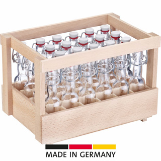 24 Mini-Bügelverschlussflaschen rund, 40 ml im Holzdisplay
