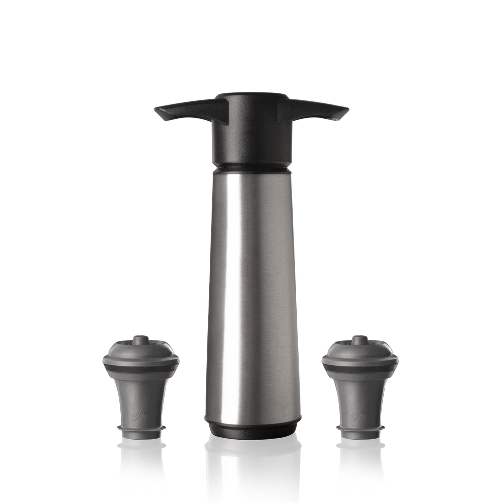 Weinpumpe Edelstahl (1 Pumpe, 2 Stopper) Faltschachtel 