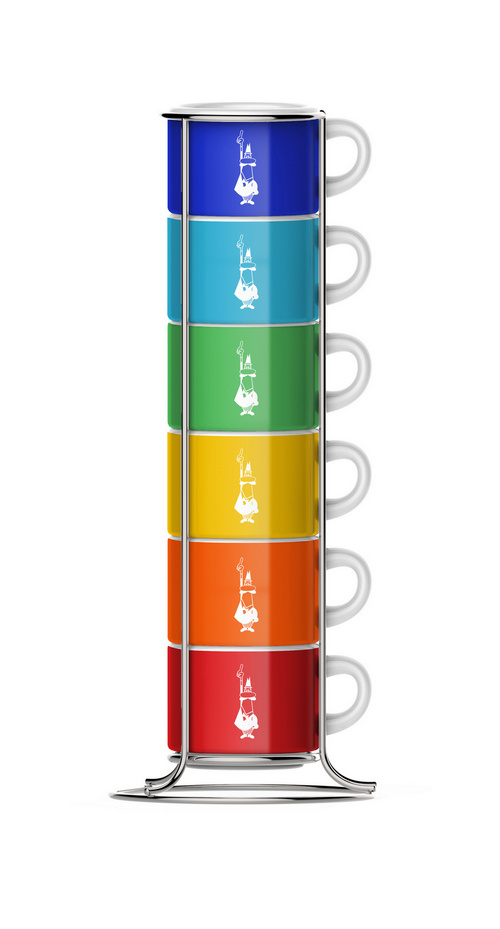 6 Espressotassen Bunt mit Metallgestell 