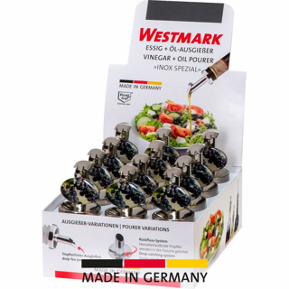 12 Ausgießer »Inox Essig-Spezial«, Silikonkork, Dekor, Display 