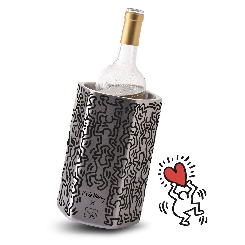 Weinkühler Edelstahl Keith Haring 6-eckig