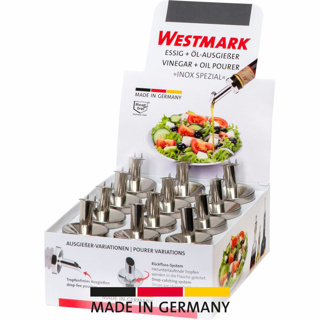 12 Ausgießer »Inox Essig-Spez.«,kurz,Sil-Kork, im Display