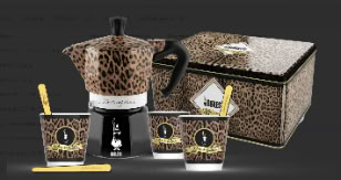 Geschenkbox Dolce & Gabbana Moka Express 3 Tassen Leopard + 3 Espressobecher und Rührstäbchen