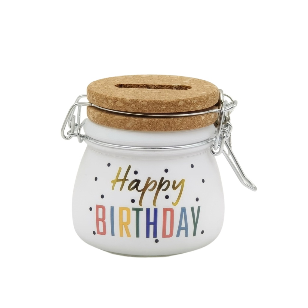 Sparglas MINI "Happy Birthday" mit Schloss (6 Stück)