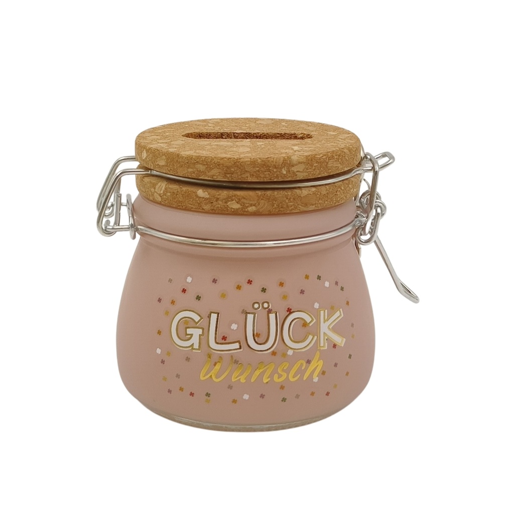 Sparglas MINI "Glück-Wunsch" mit Schloss (6 Stück)